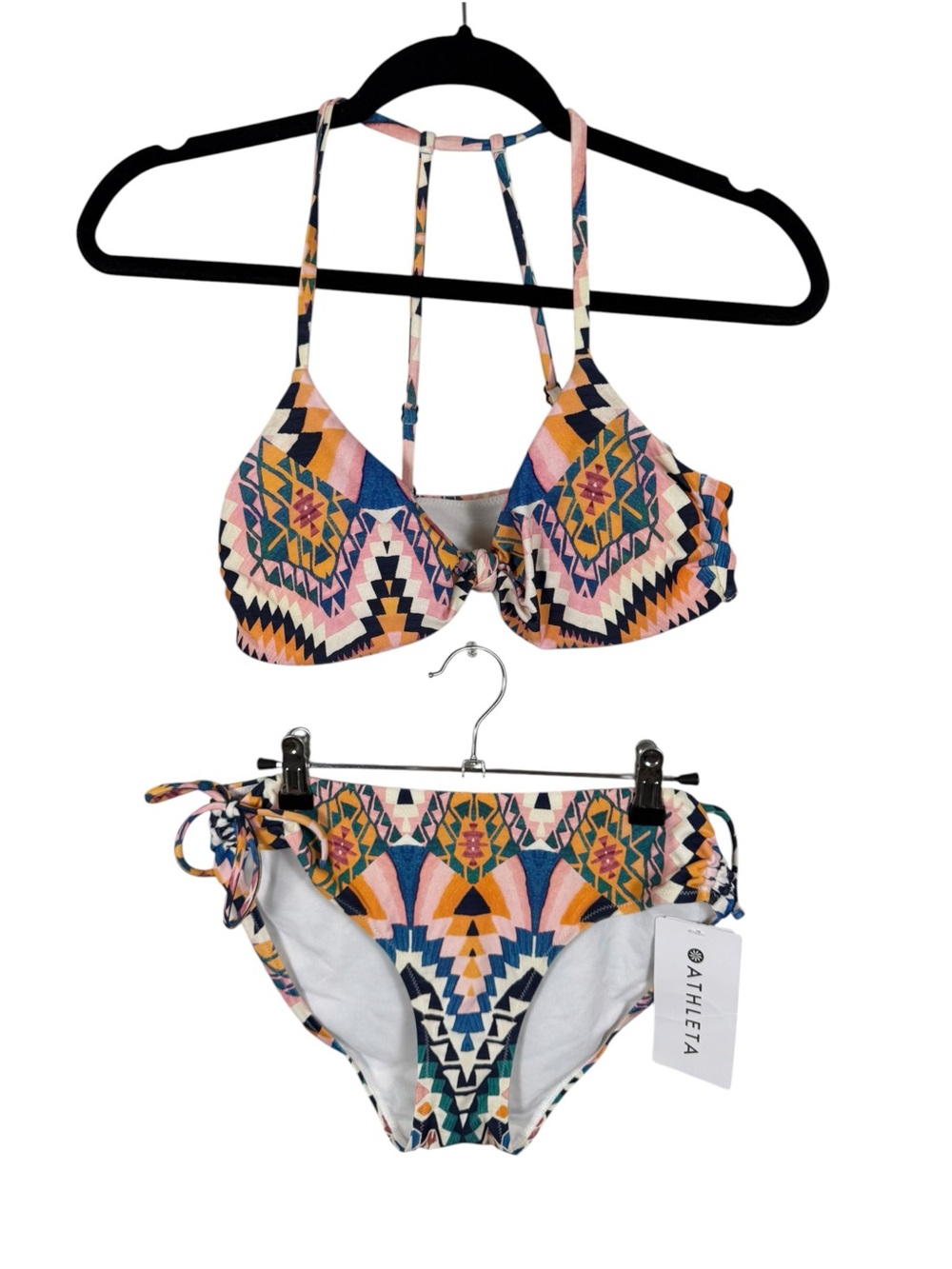 NWT Athleta Desert Geo Knot Front Bikini Top and Full Scrunch Bottoms Sz Medium